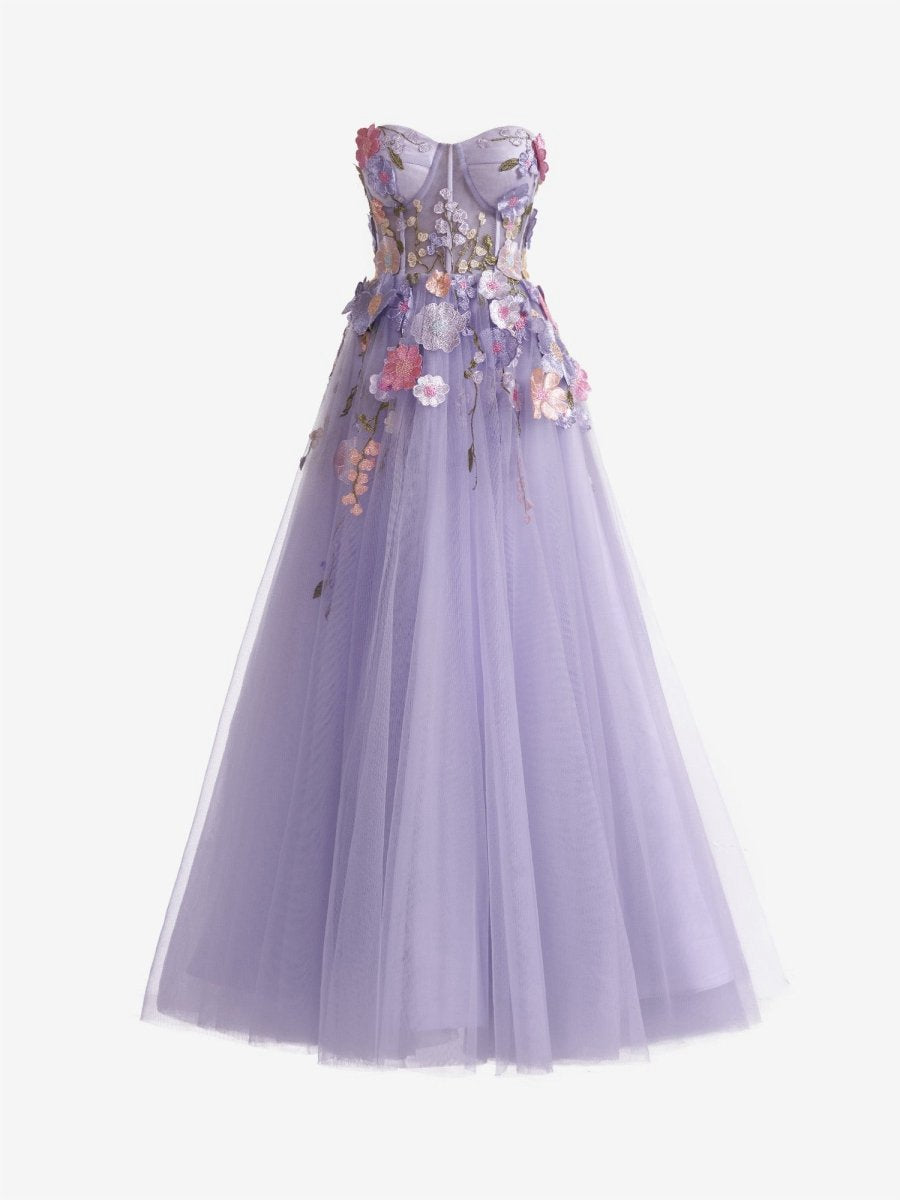 A-line Strapless Tulle Homecoming Dresses with 3D Flowers