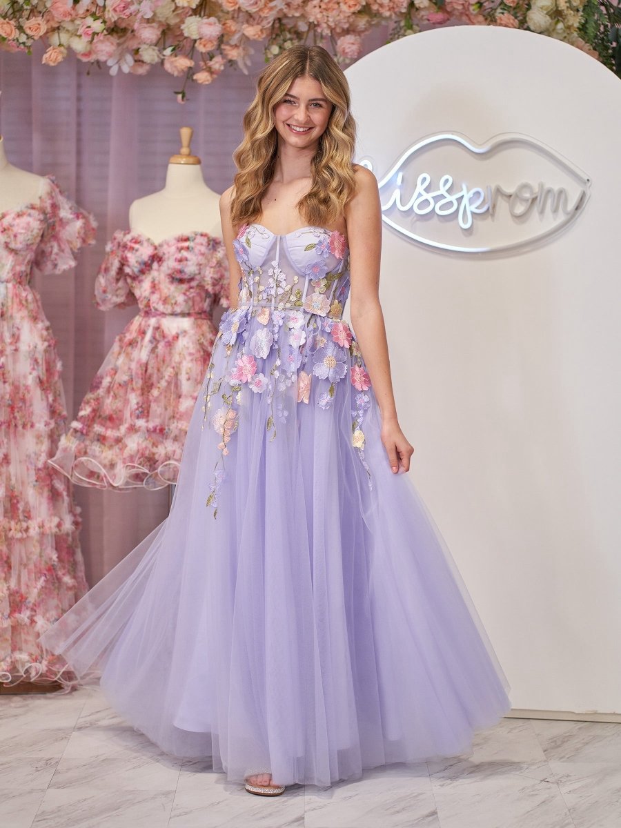 A-line Strapless Tulle Homecoming Dresses with 3D Flowers