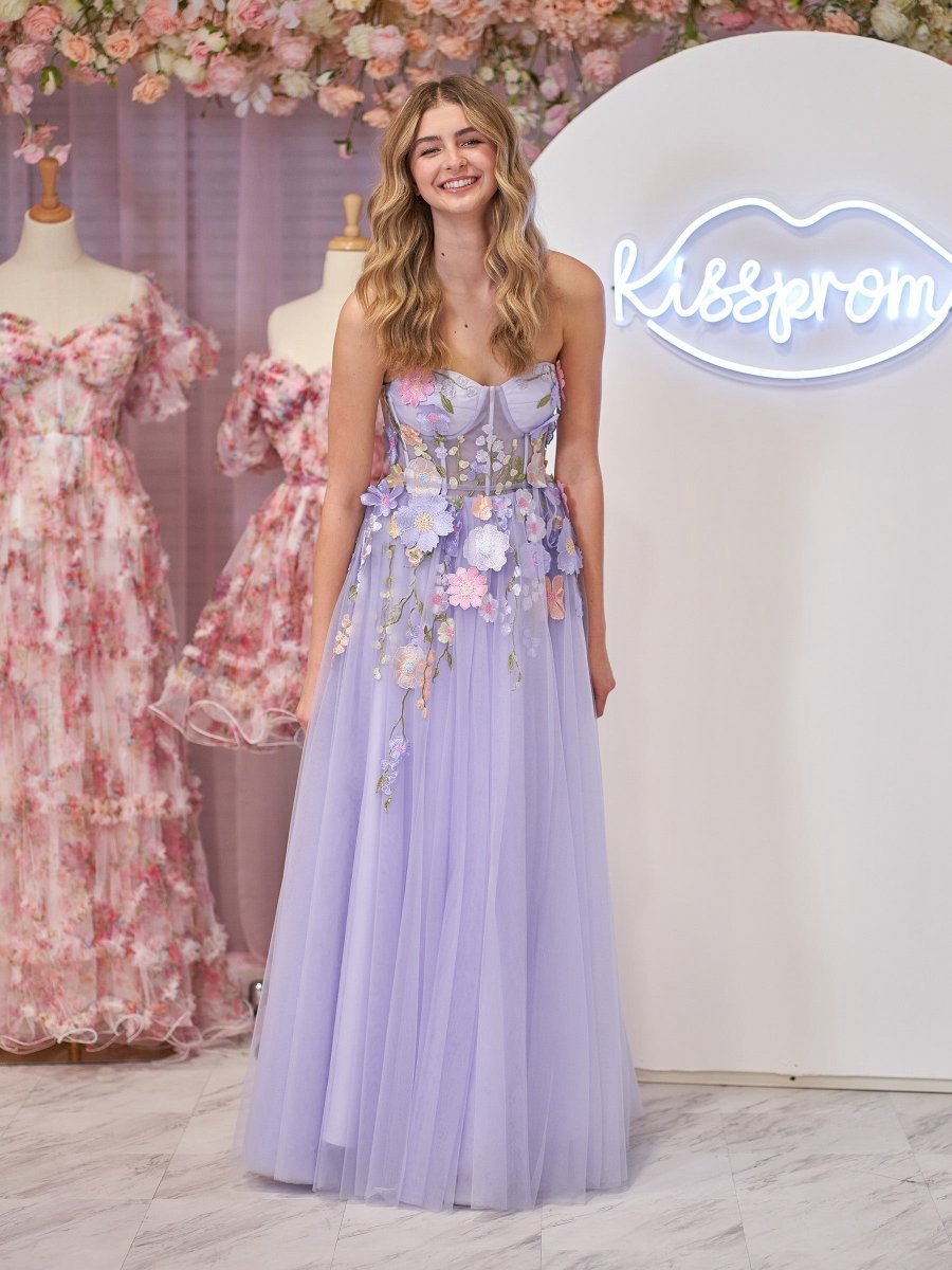 A-line Strapless Tulle Homecoming Dresses with 3D Flowers