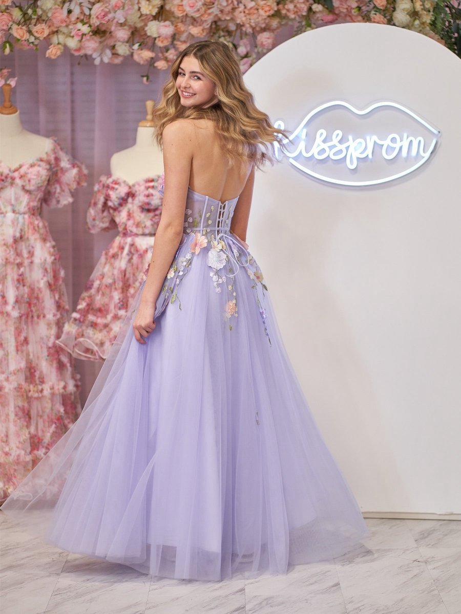 A-line Strapless Tulle Homecoming Dresses with 3D Flowers