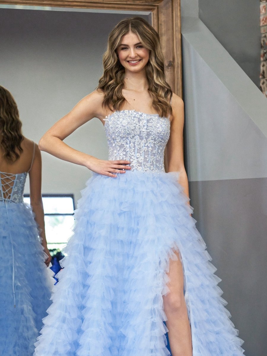 A-line Tie Sequins Tulle Long Prom Dresses