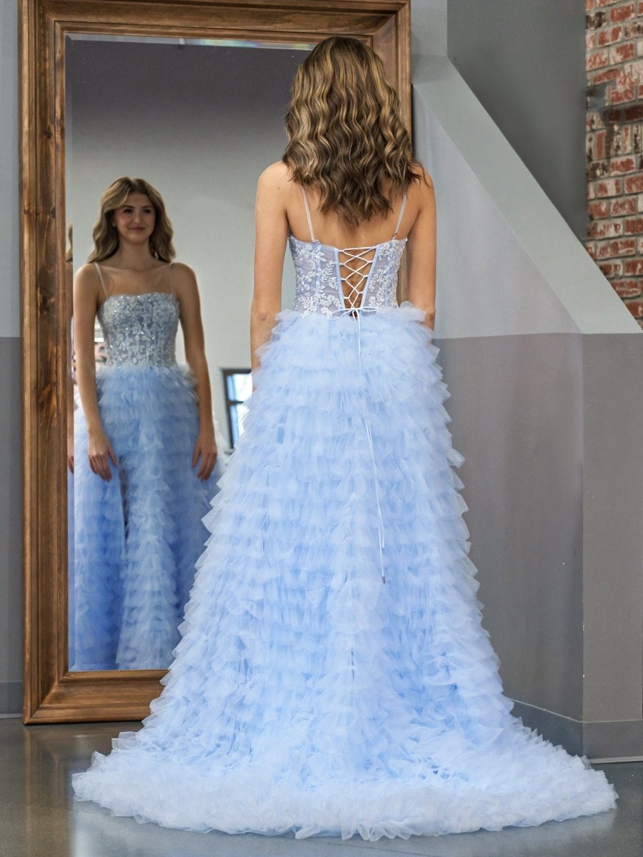 A-line Tie Sequins Tulle Long Prom Dresses
