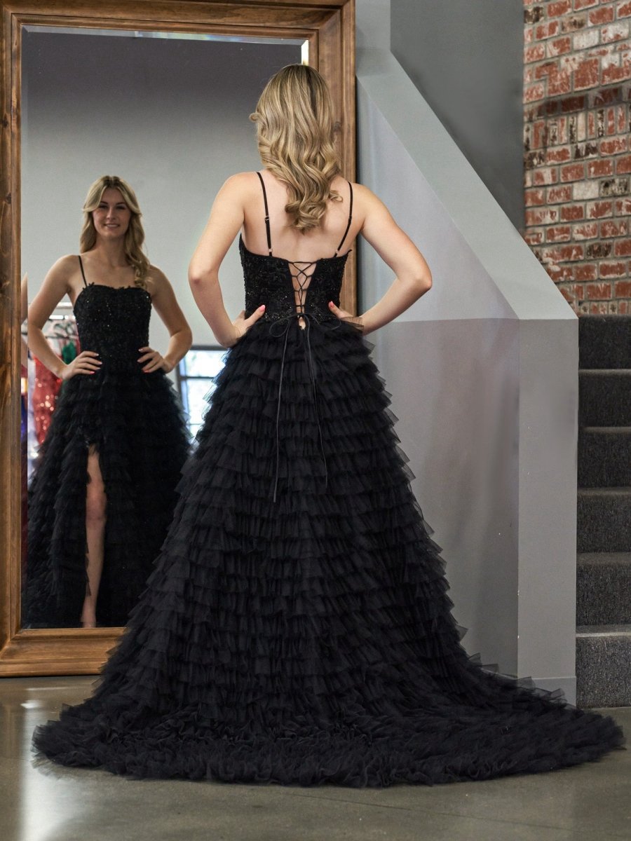 A-line Tie Sequins Tulle Long Prom Dresses