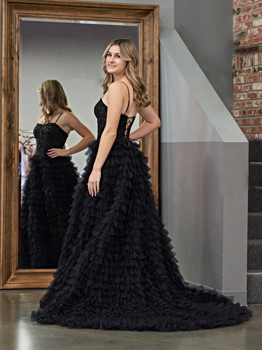 A-line Tie Sequins Tulle Long Prom Dresses