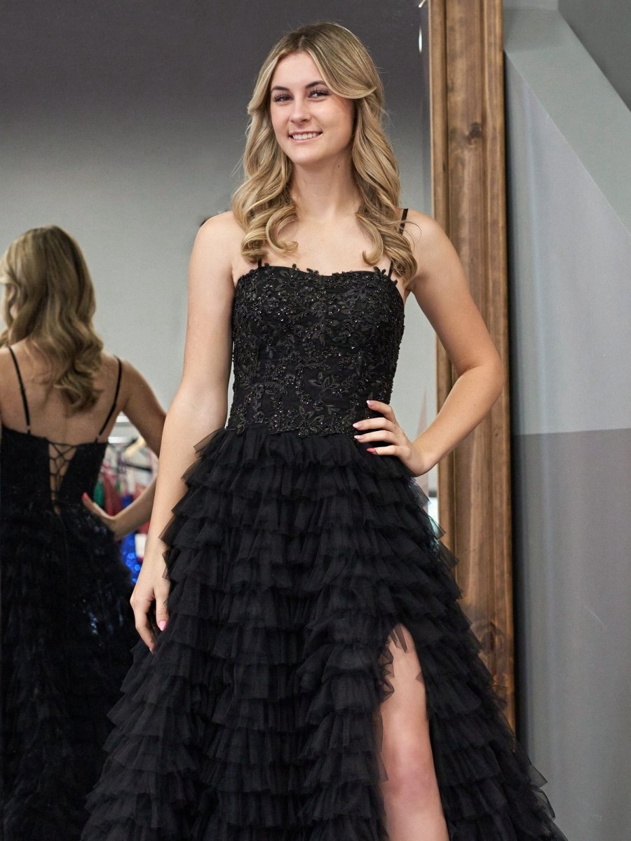 A-line Tie Sequins Tulle Long Prom Dresses