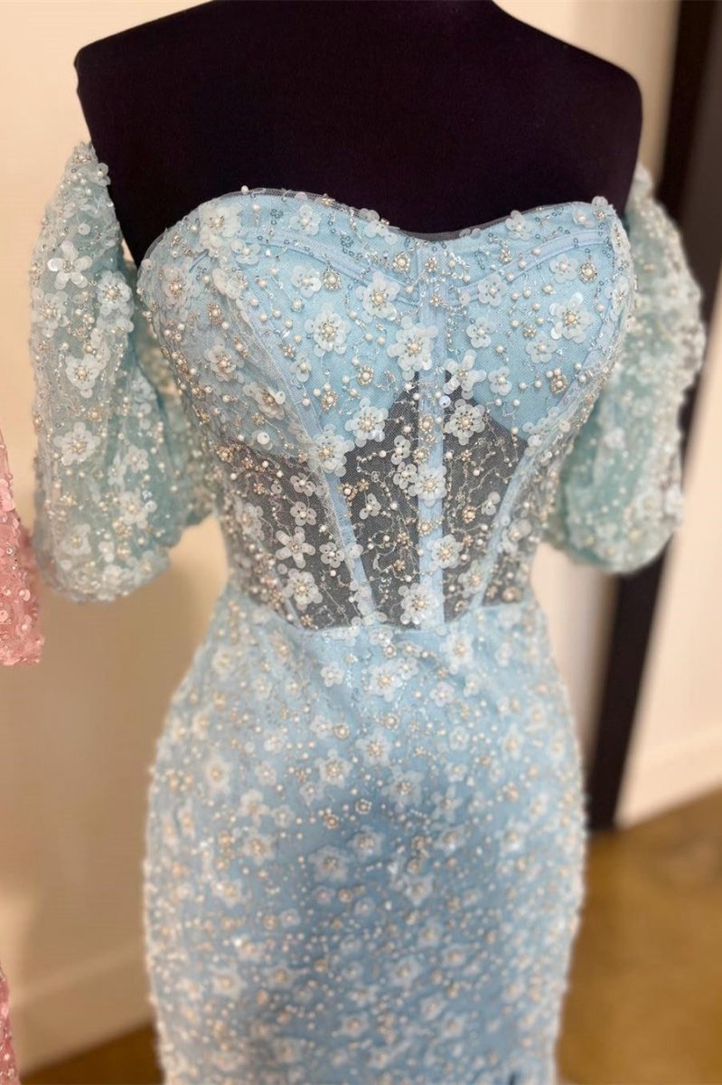 3D Floral Lace Sweetheart Mermaid Long Prom Dresses with Slit