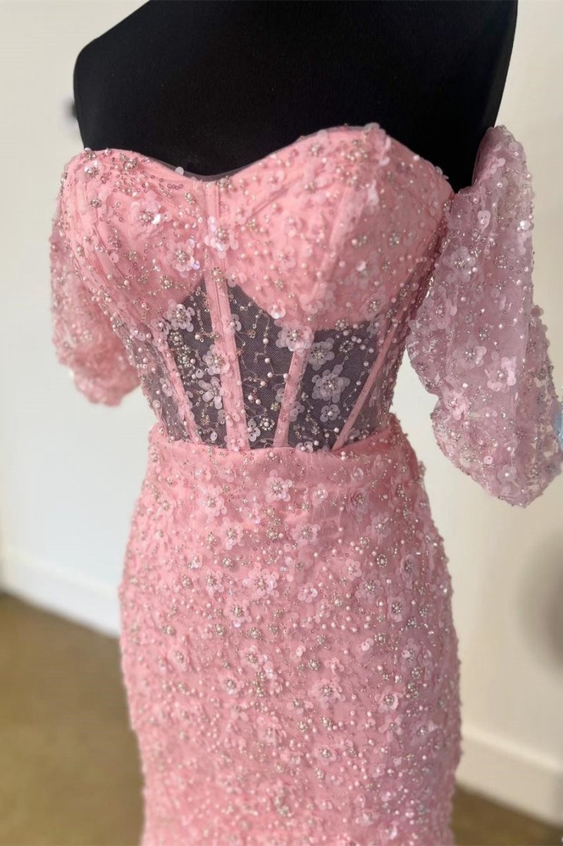 3D Floral Lace Sweetheart Mermaid Long Prom Dresses with Slit