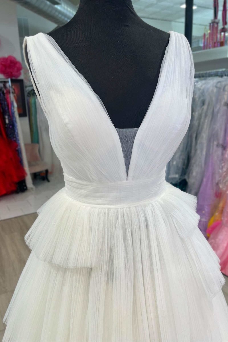 V-Neck Pleated Layered Long Formal Dresses