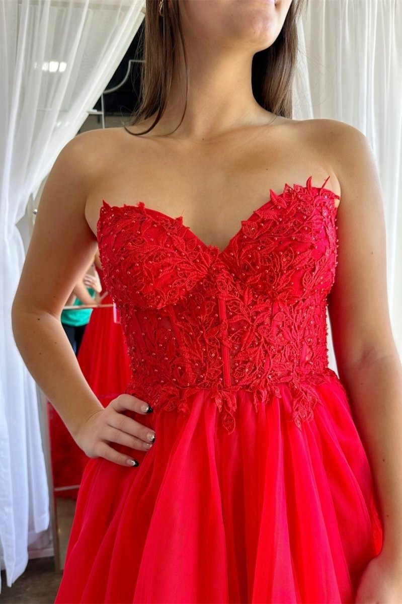 Tulle Appliques Sweetheart Ruffle Long Prom Dresses