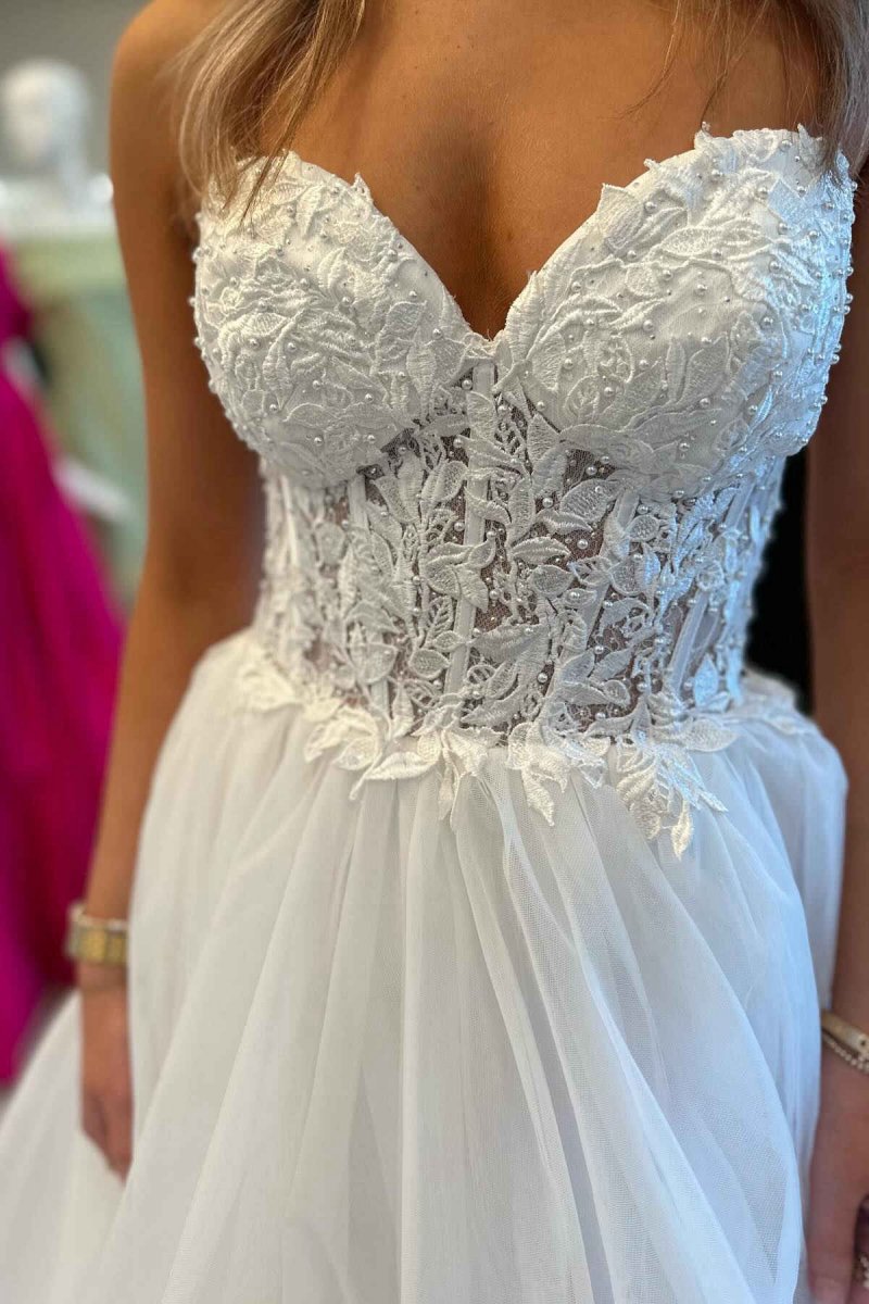 Tulle Appliques Sweetheart Ruffle Long Prom Dresses