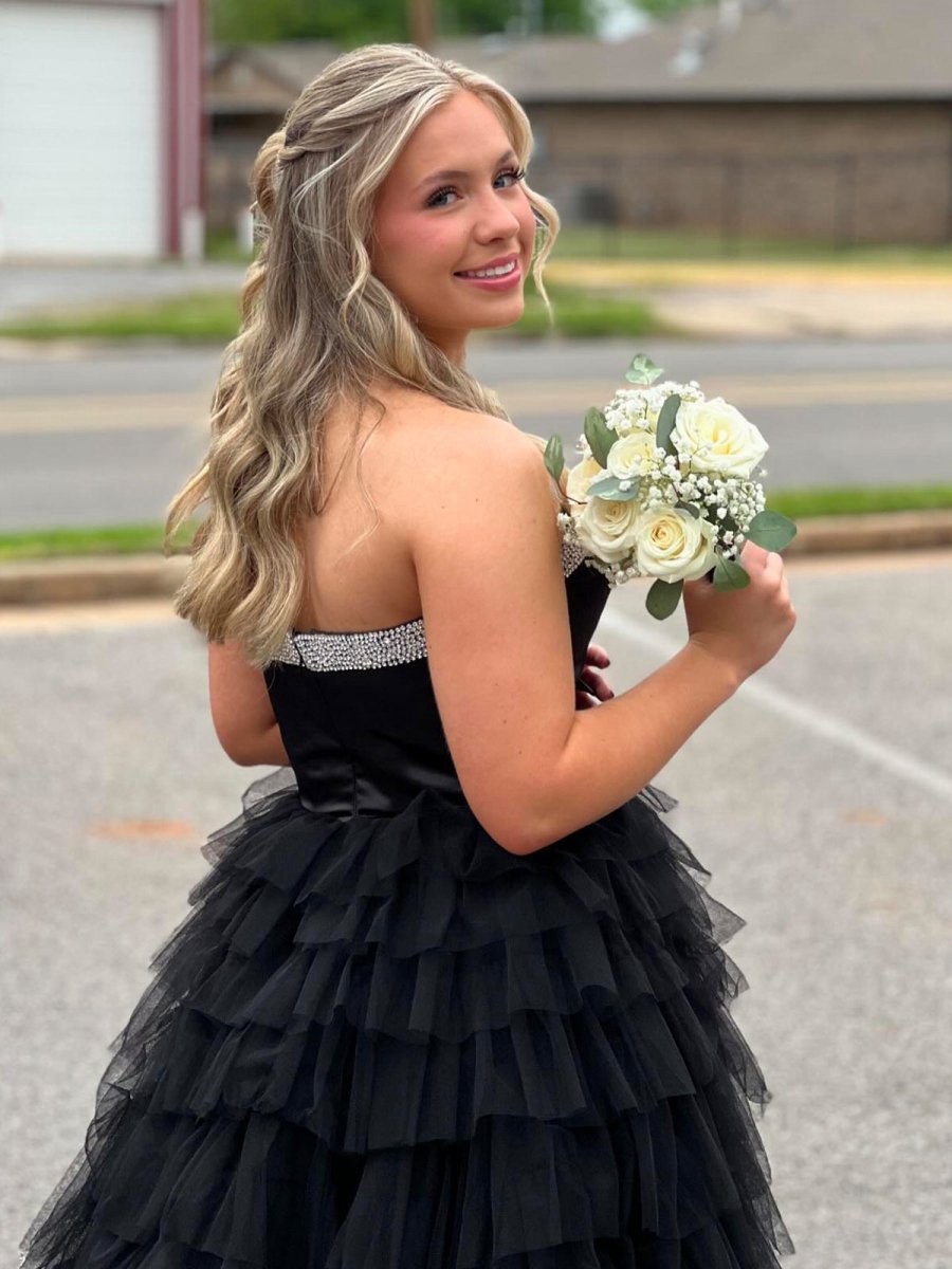 Strapless Bow Ruffle Long Prom Dresses with Slit