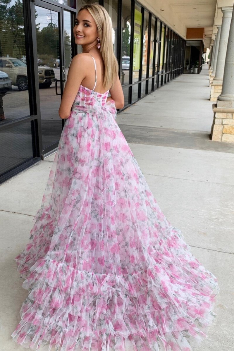 Print Halter Keyhole A-line Long Prom Dresses
