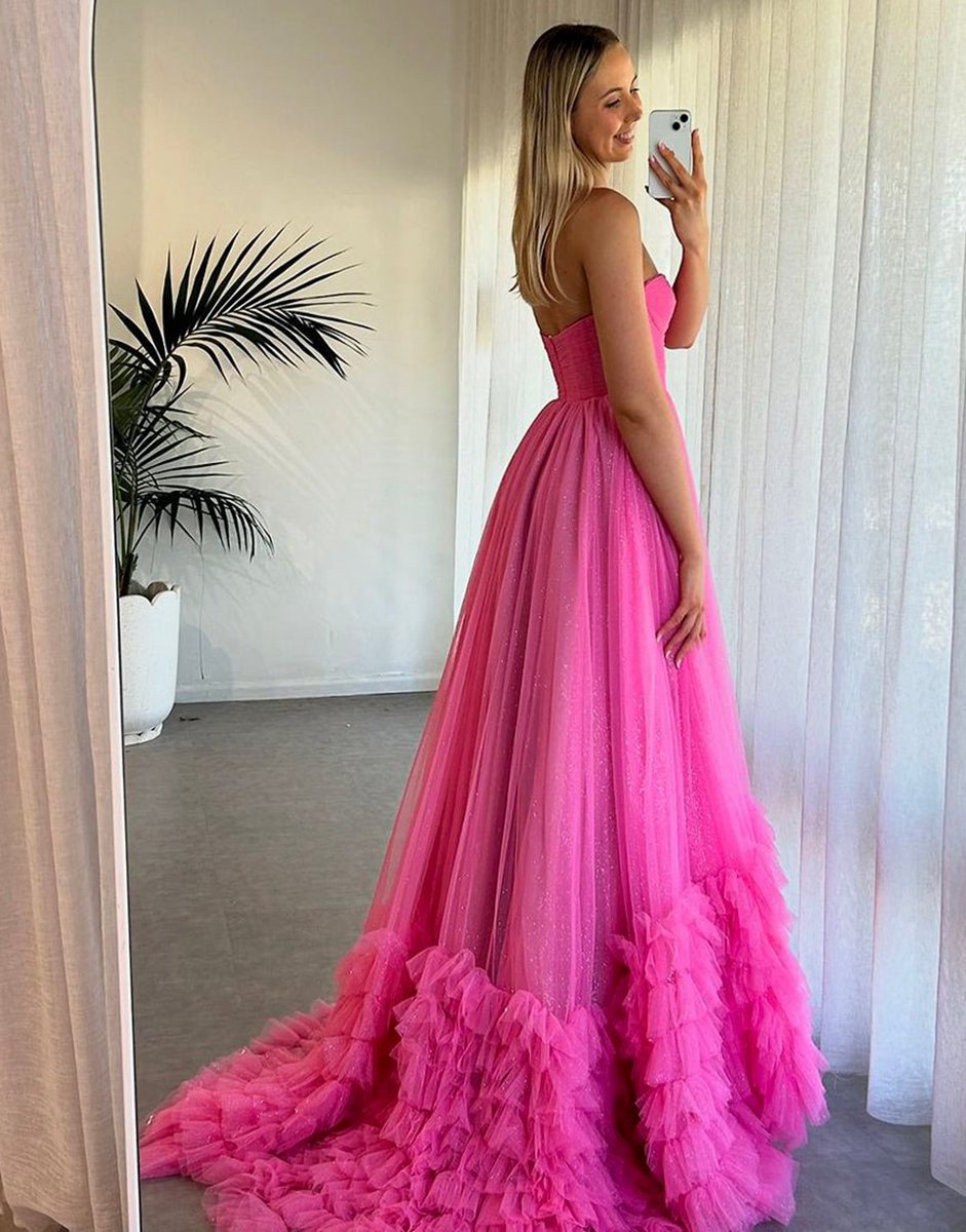 Sweetheart Tie Tulle Long Prom Dresses