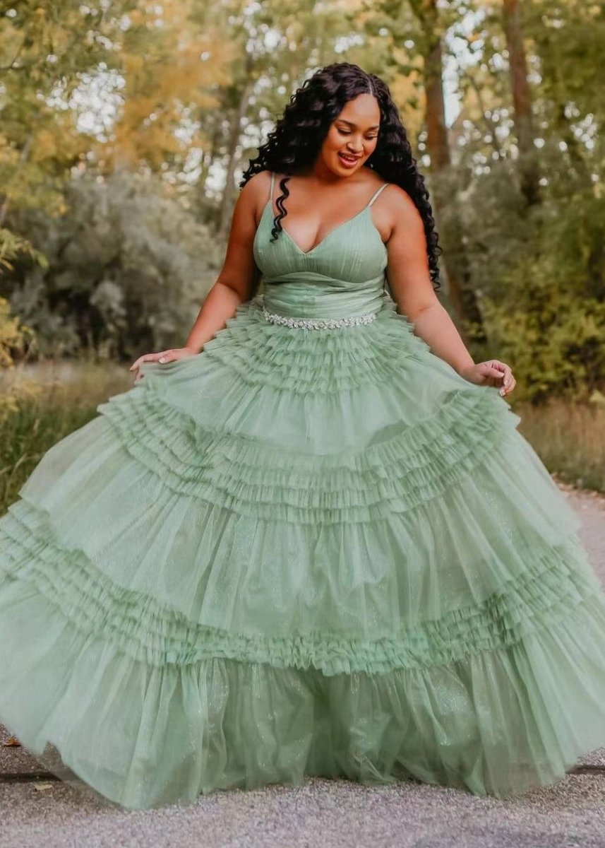 A-line Spaghetti Straps Long Tie Tulle Prom Dresses with Split