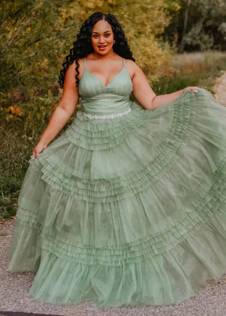 A-line Spaghetti Straps Long Tie Tulle Prom Dresses with Split