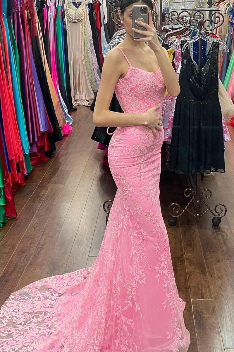 Mermaid Lace Appliques Long Prom Dresses