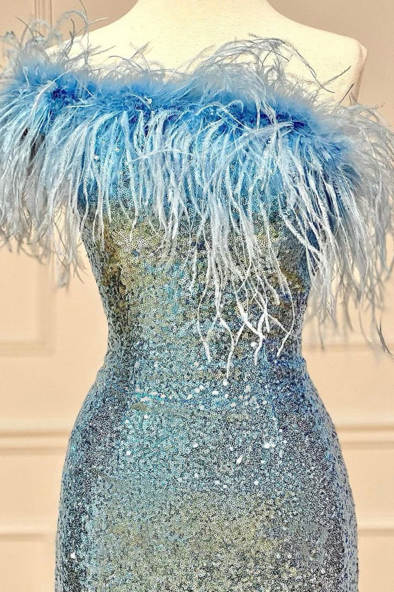 Sparkly Tight Sequins Homecoming Dresses with Feathers