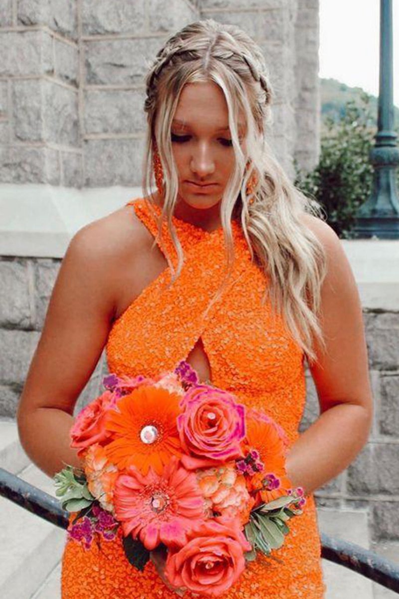 Glitter Turquoise Halter Backless Sequins Tight Homecoming Dresses