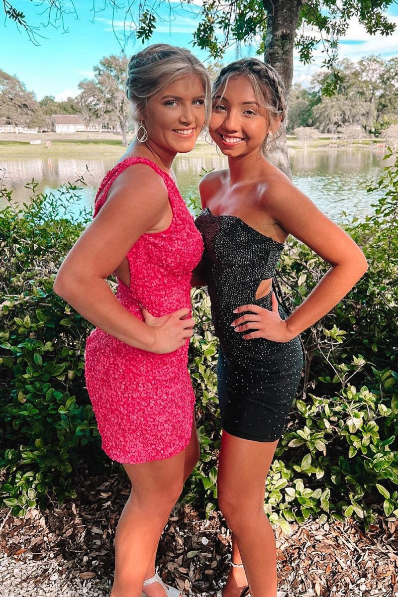 Tight Open Back Sequins Homecoming Dresses