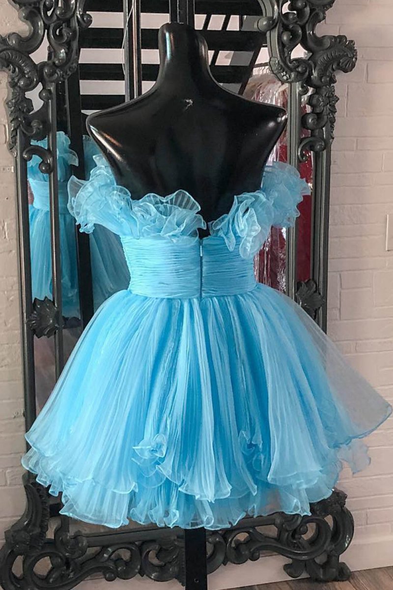 A-line Strapless Ruffled Short Homecoming Dresses