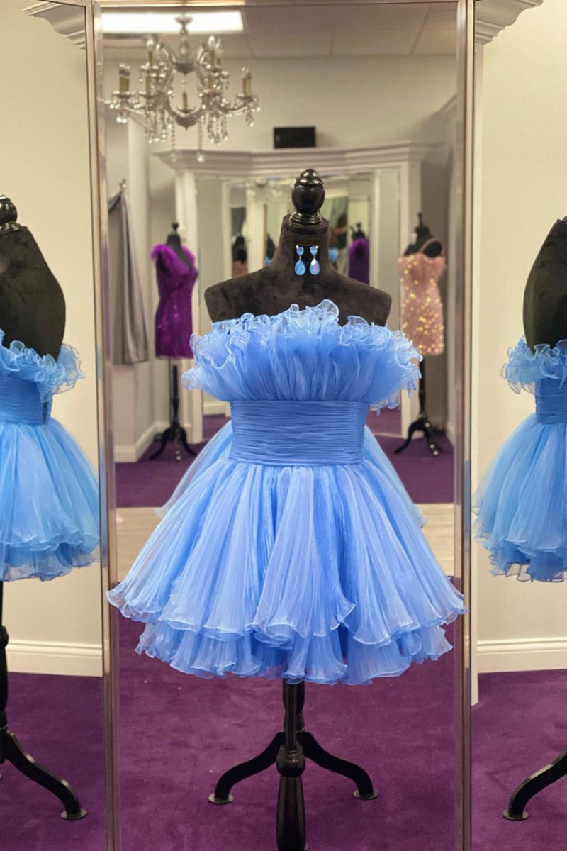A-line Strapless Ruffled Short Homecoming Dresses