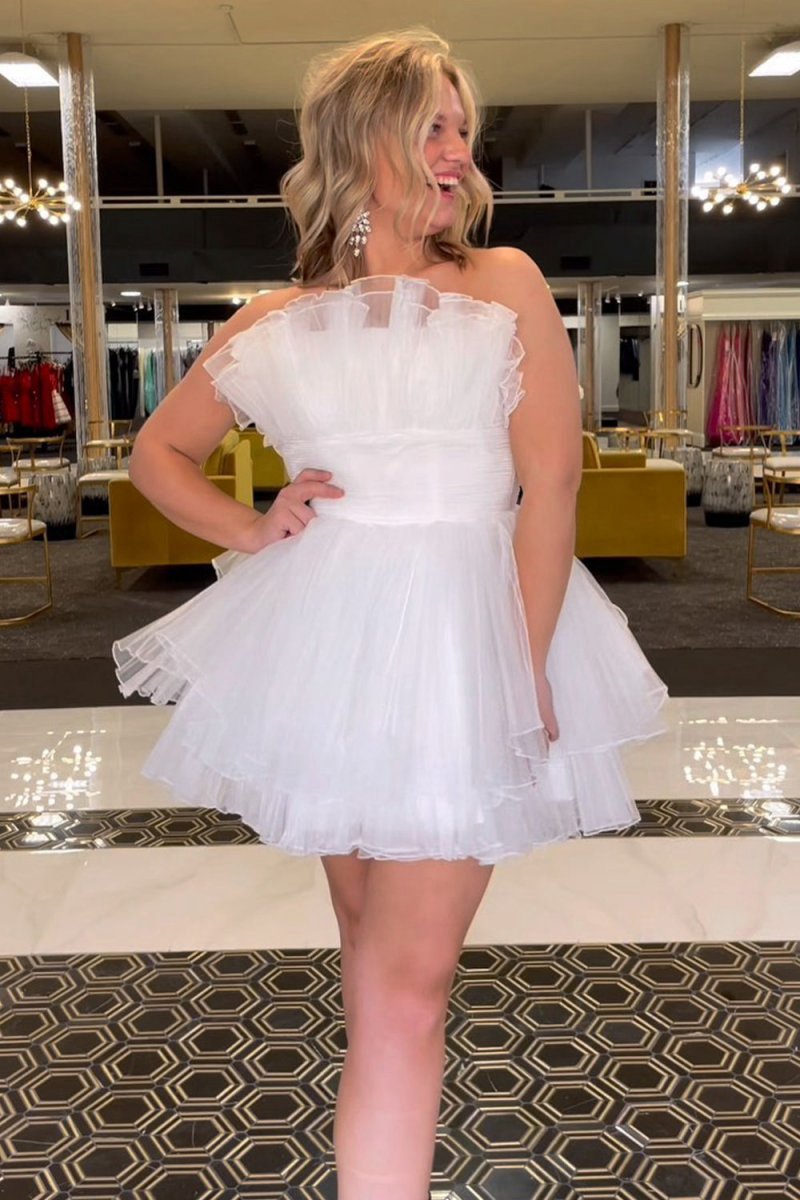 A-line Strapless Ruffled Short Homecoming Dresses