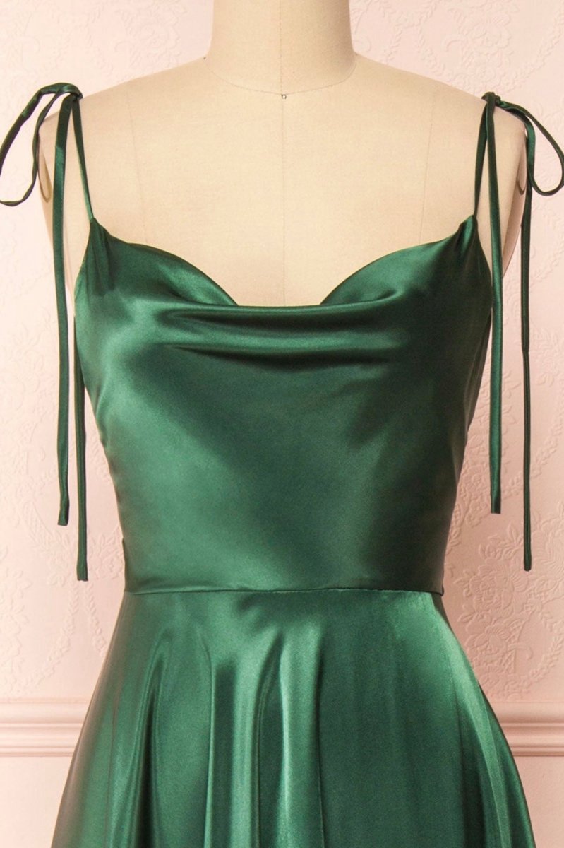Simple Satin Long A-line Prom Dresses Spaghetti Straps Evening Dresses