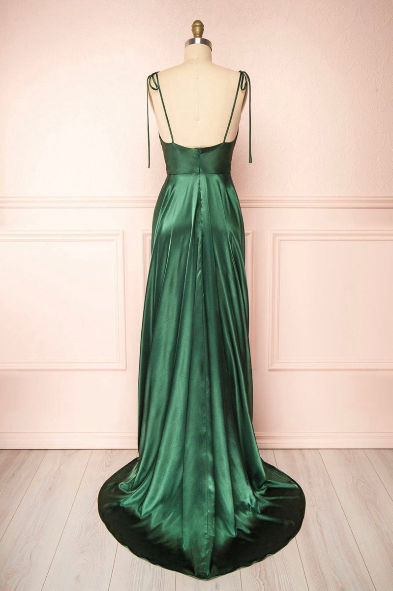 Simple Satin Long A-line Prom Dresses Spaghetti Straps Evening Dresses