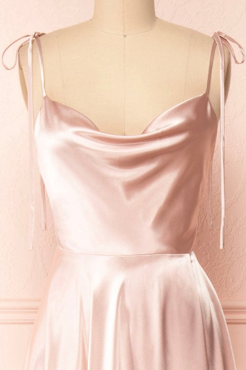 Simple Satin Long A-line Prom Dresses Spaghetti Straps Evening Dresses