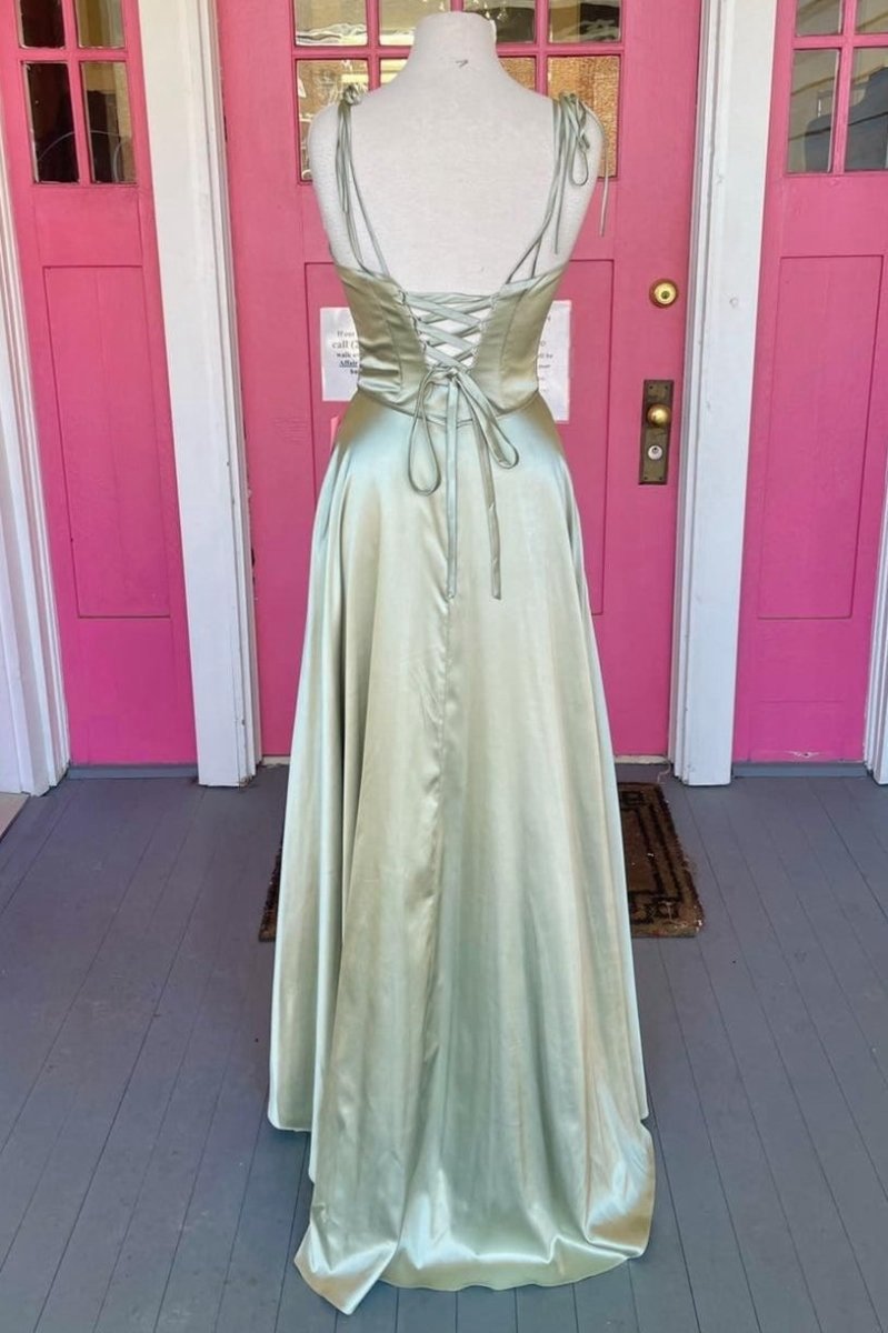 Simple Satin Long A-line Prom Dresses Spaghetti Straps Evening Dresses
