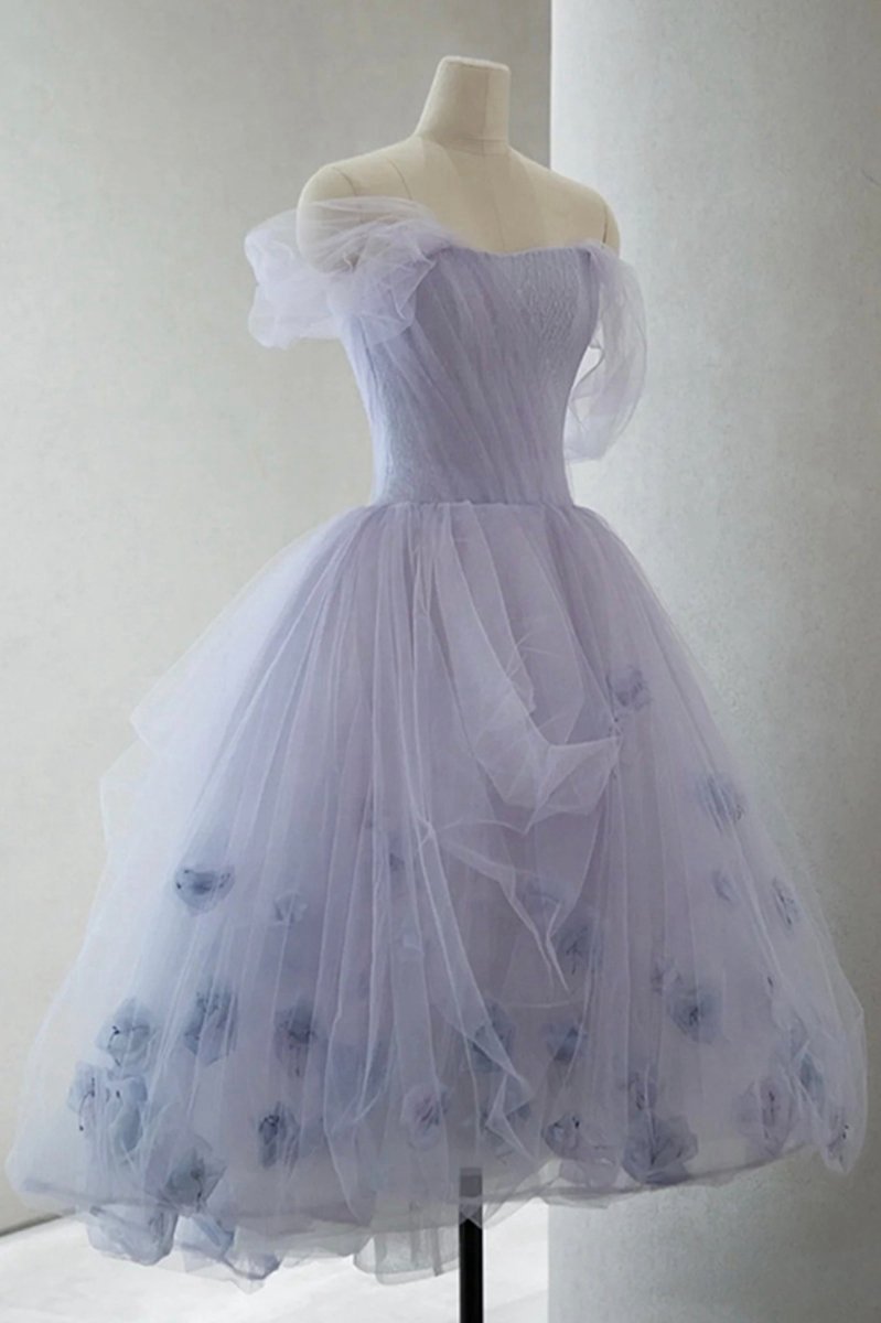 Tulle Short A-line Prom Dresses Cute Off the Shoulder Party Dresses