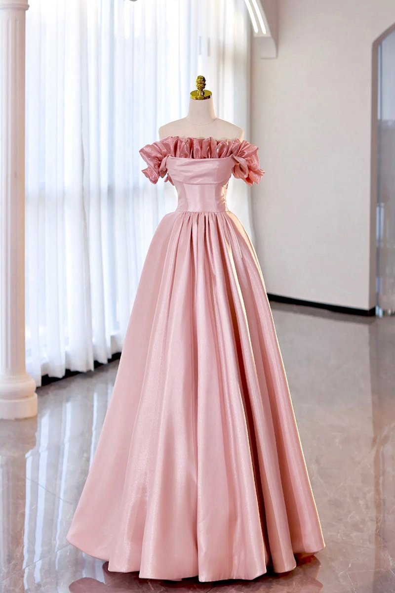 Strapless Satin Long Prom Dresses A-line Evening Party Dresses