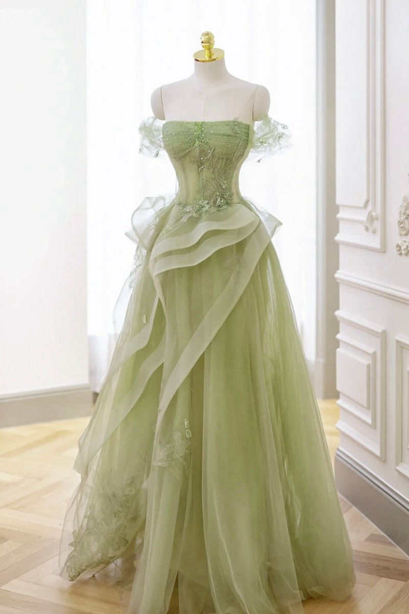 Tulle Lace Long Prom Dresses with Corset Formal Party Dresses