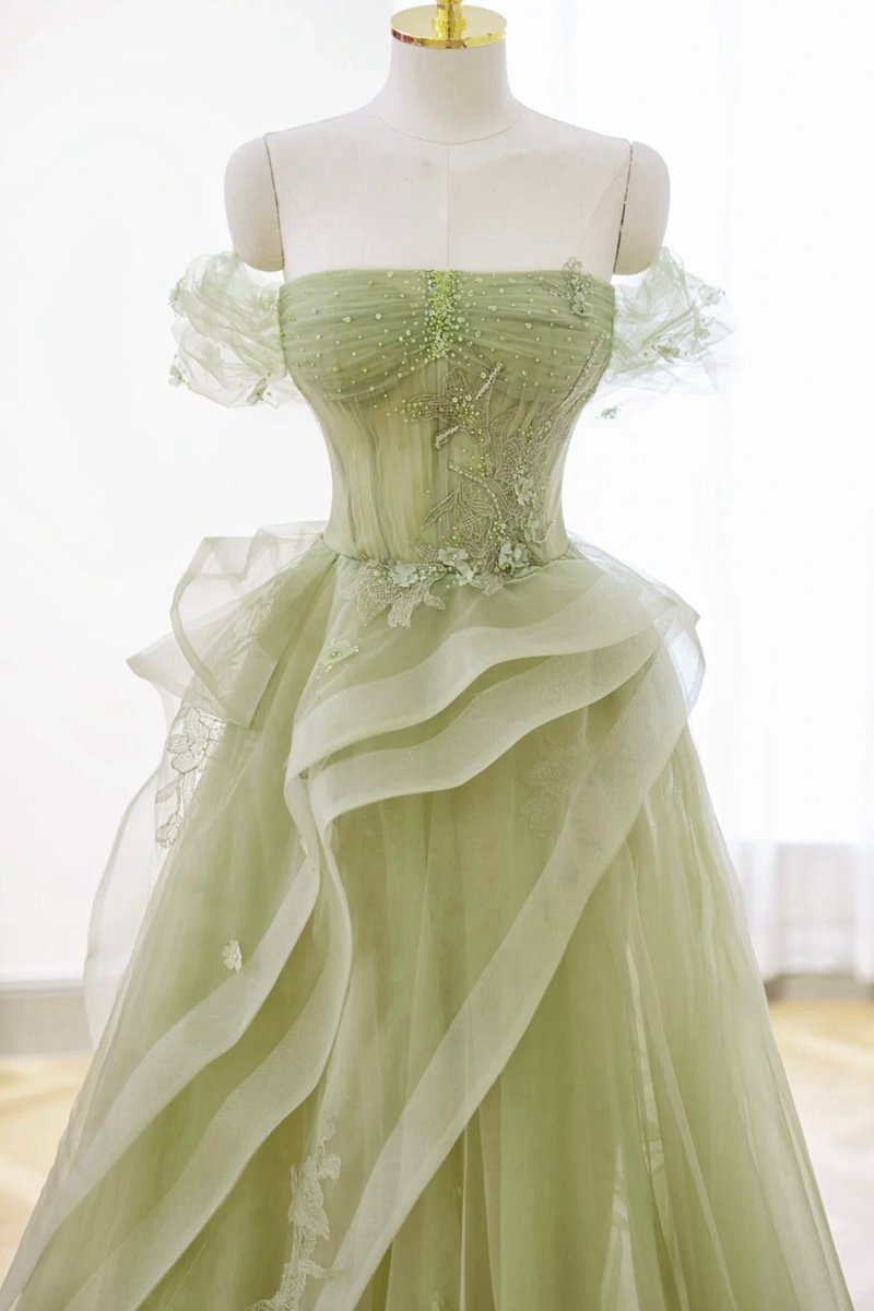 Tulle Lace Long Prom Dresses with Corset Formal Party Dresses