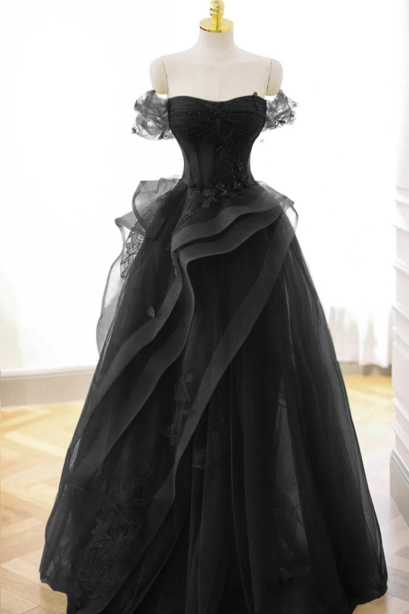 Tulle Lace Long Prom Dresses with Corset Formal Party Dresses