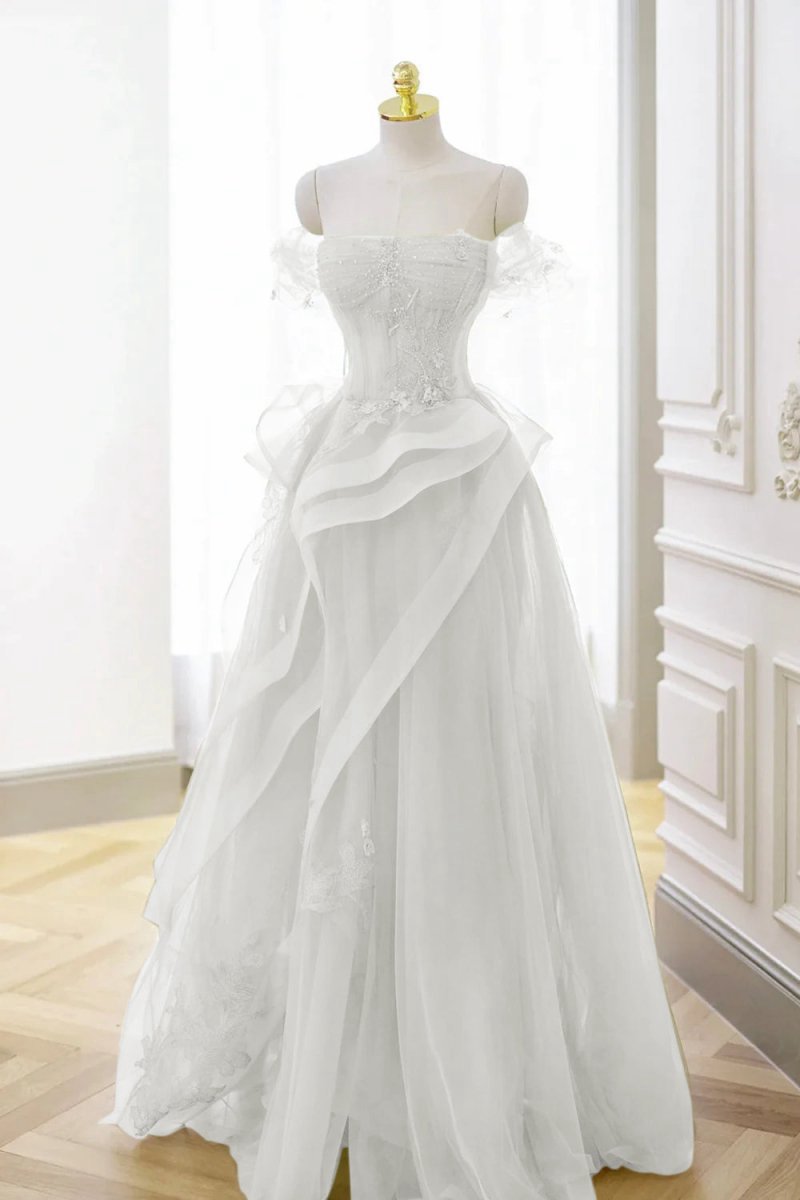Tulle Lace Long Prom Dresses with Corset Formal Party Dresses