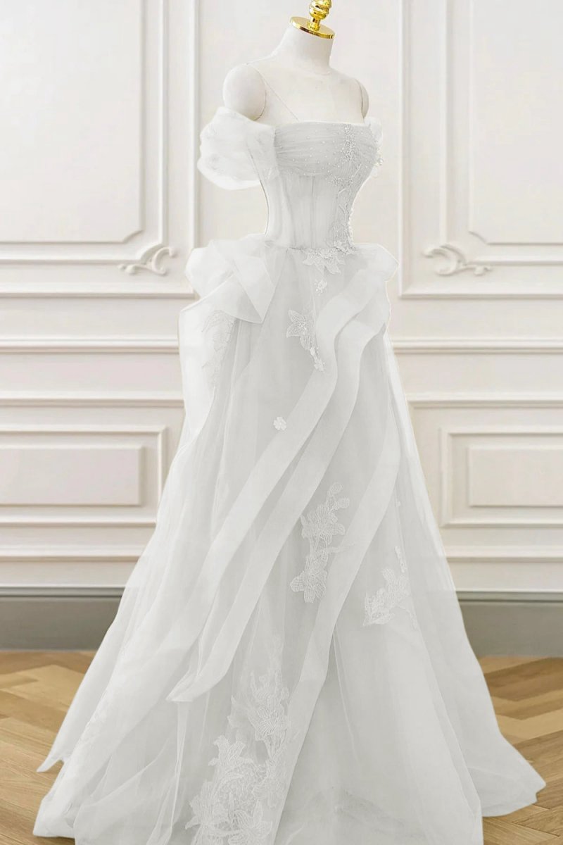Tulle Lace Long Prom Dresses with Corset Formal Party Dresses