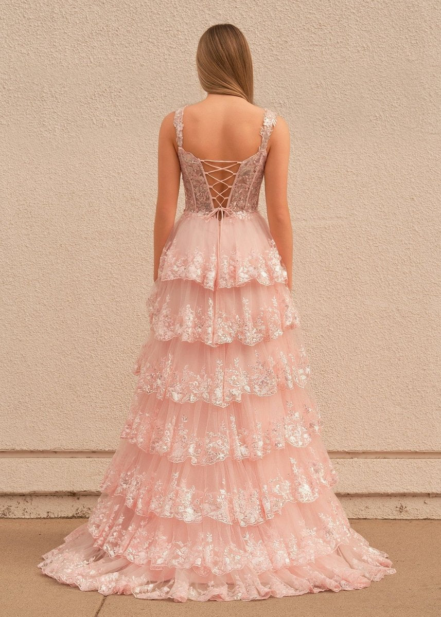 A-line Lace Off-the-Shoulder Tie Long Prom Dresses with Slit
