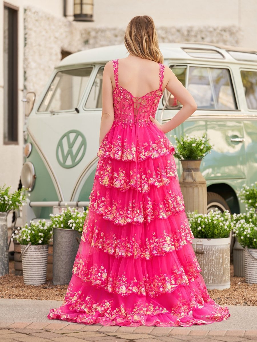 A-line Lace Off-the-Shoulder Tie Long Prom Dresses with Slit