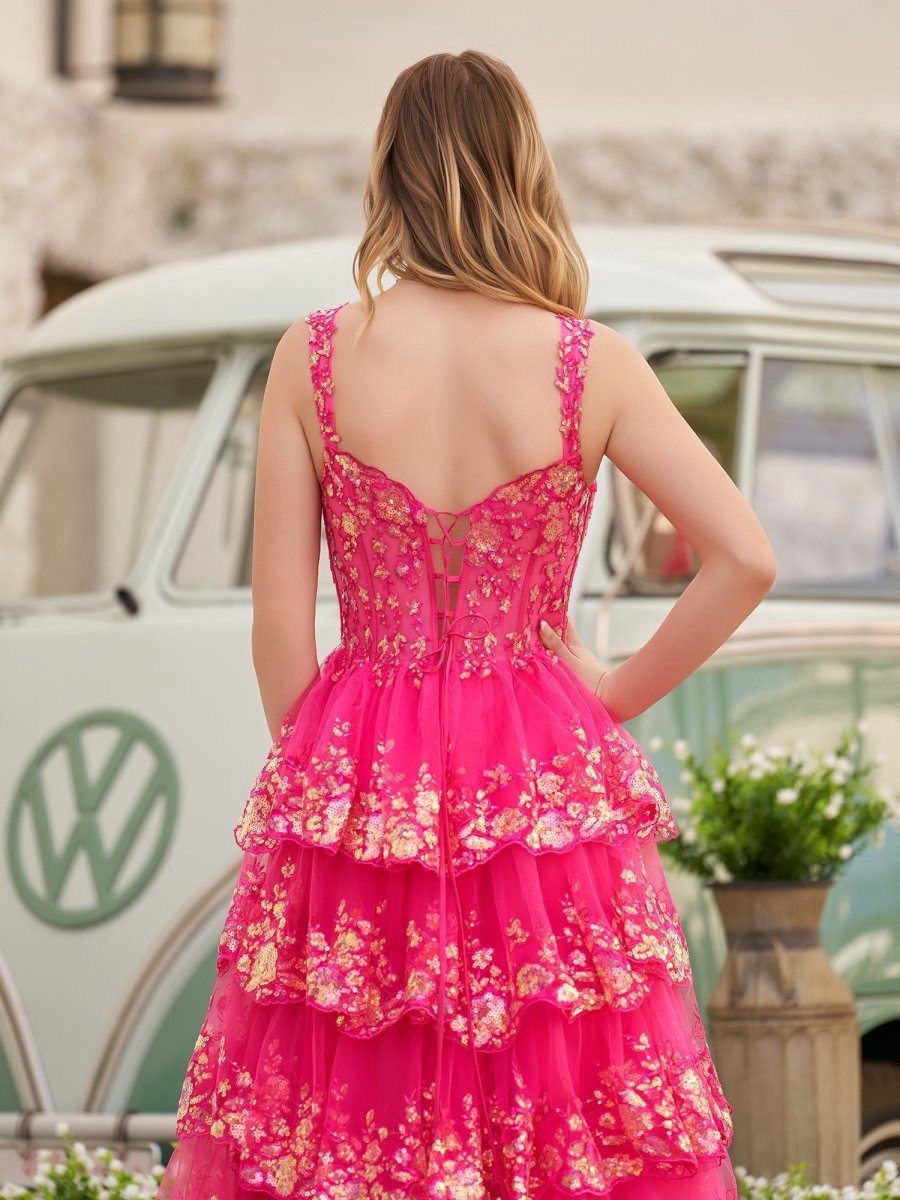 A-line Lace Off-the-Shoulder Tie Long Prom Dresses with Slit