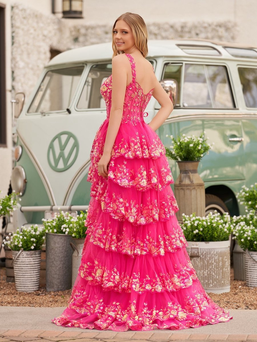 A-line Lace Off-the-Shoulder Tie Long Prom Dresses with Slit