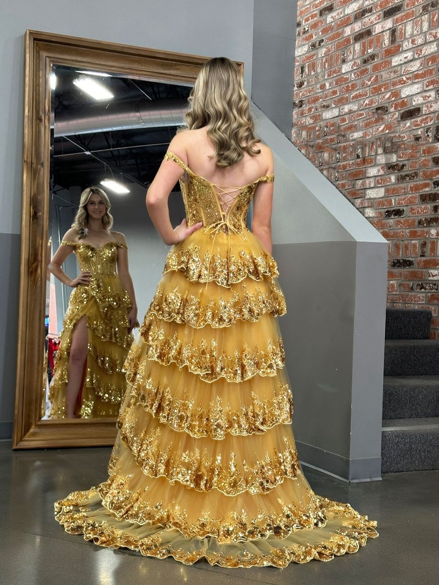 A-line Lace Off-the-Shoulder Tie Long Prom Dresses with Slit
