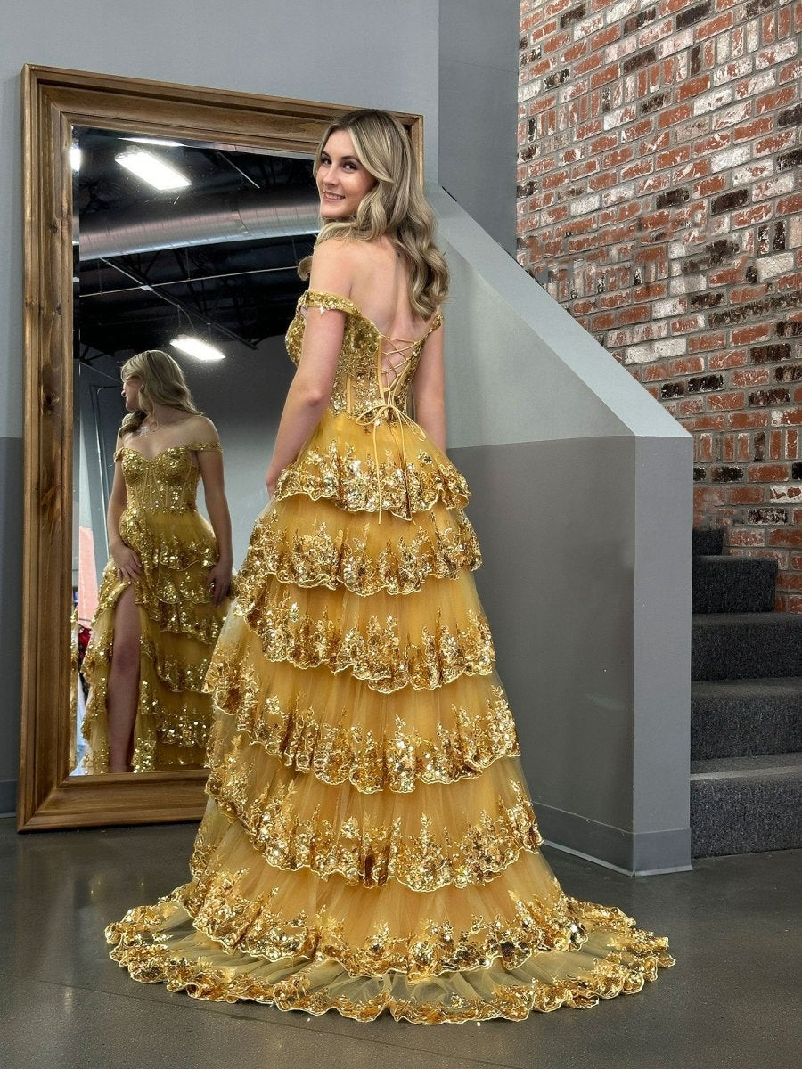 A-line Lace Off-the-Shoulder Tie Long Prom Dresses with Slit