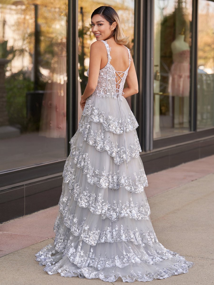 A-line Lace Off-the-Shoulder Tie Long Prom Dresses with Slit