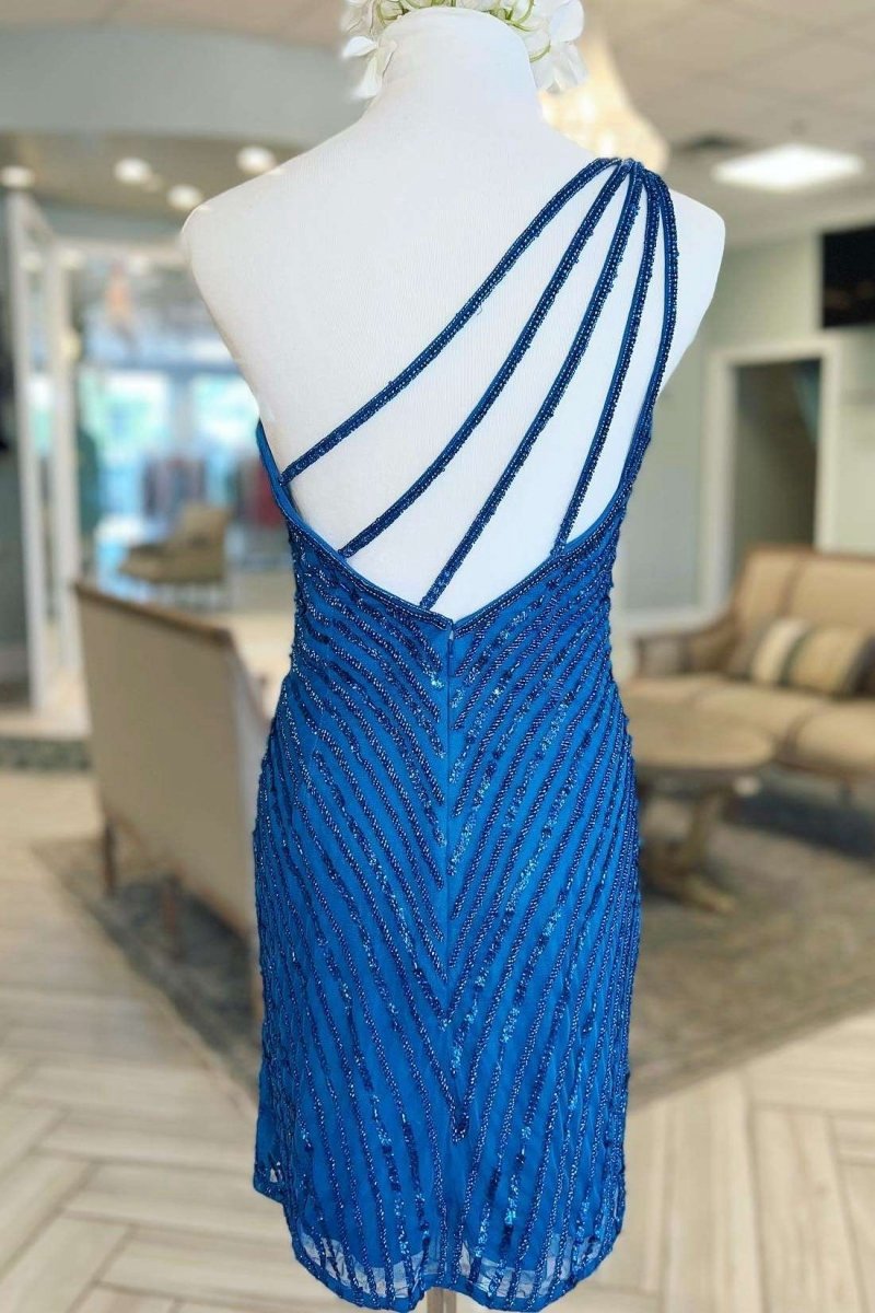 Beaded One-Shoulder Short Cocktail Dresses