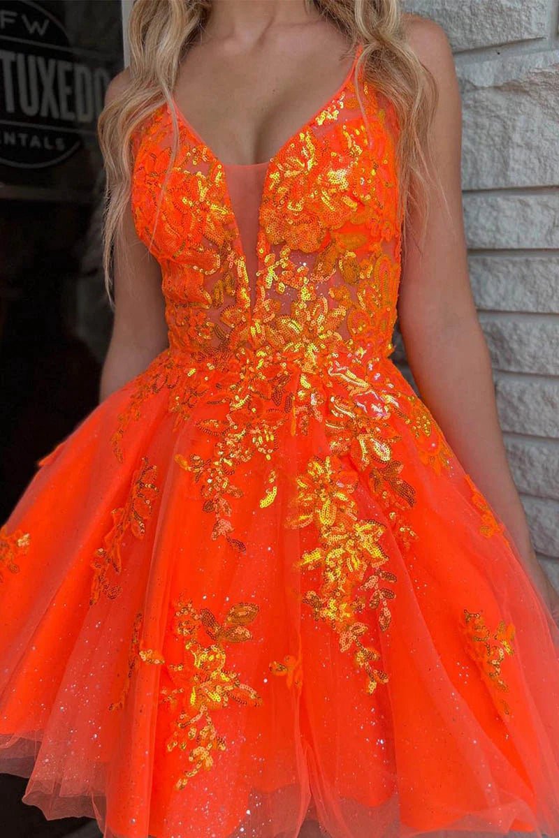 Lace Plunge V Backless A-line Short Homecoming Dresses