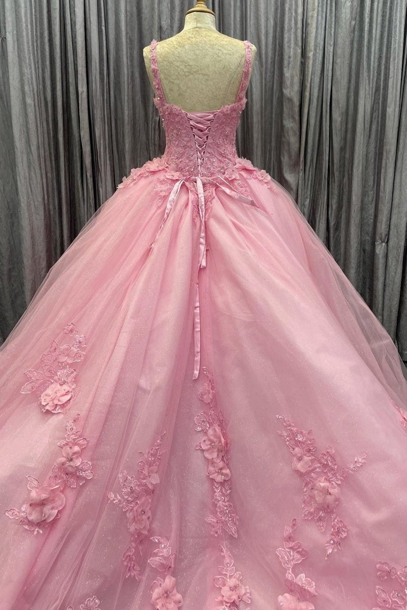 Tulle Floral Appliques Sweetheart Lace-Up Quinceanera Dresses