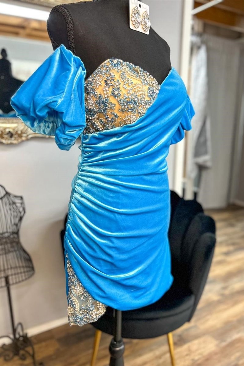 Velvet Sweetheart Beaded Short Cocktail Dresses