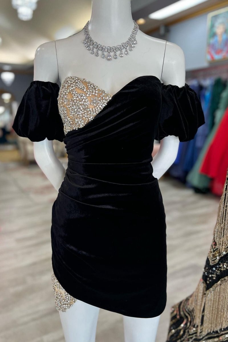 Velvet Sweetheart Beaded Short Cocktail Dresses