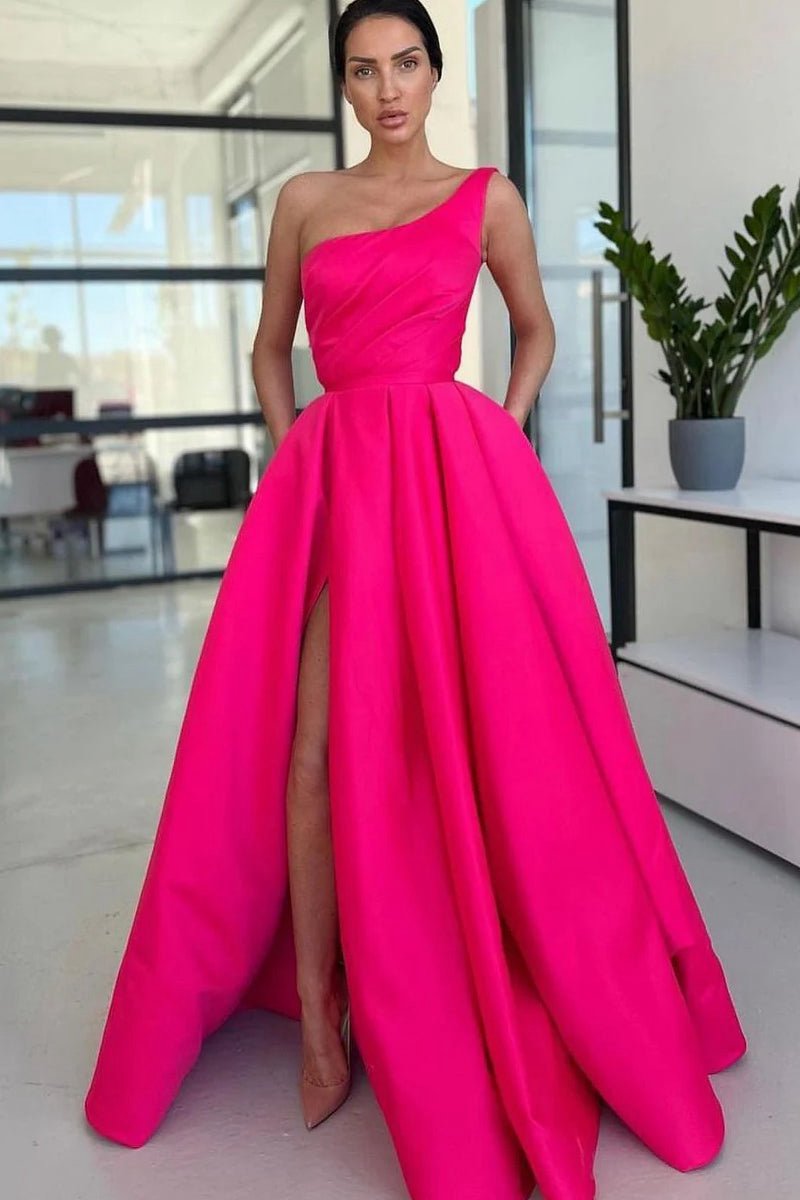 Charming A-line One Shoulder Sequins Long Prom Dresses with Slit